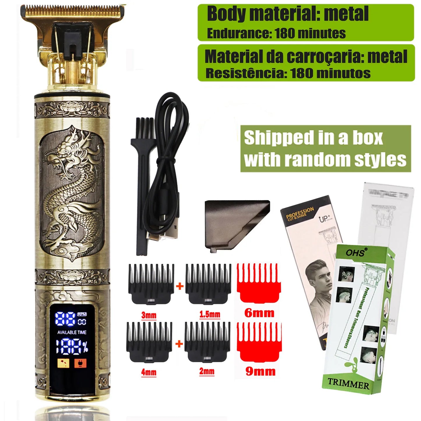 Vintage Cordless Hair Clipper - Professional Beard & Hair Trimmer with LCD Display & Adjustable Guards