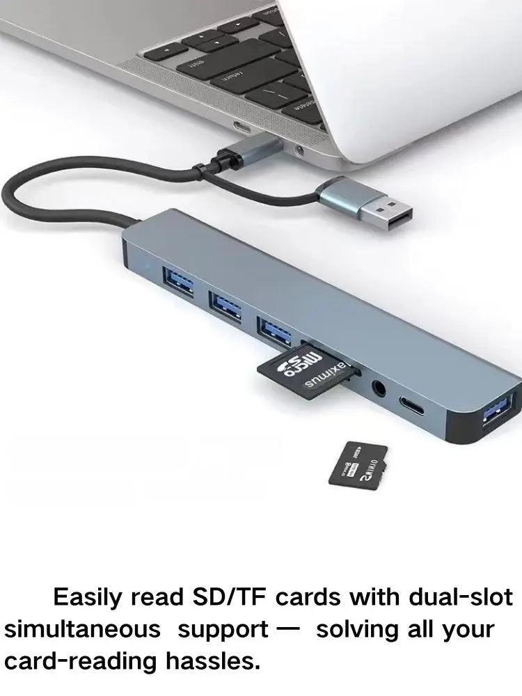 8-in-1 USB-C Hub Multiport Adapter for MAcBook & Laptop | USB 3.0, SD/TF Card Reader, Fast Charging Dock