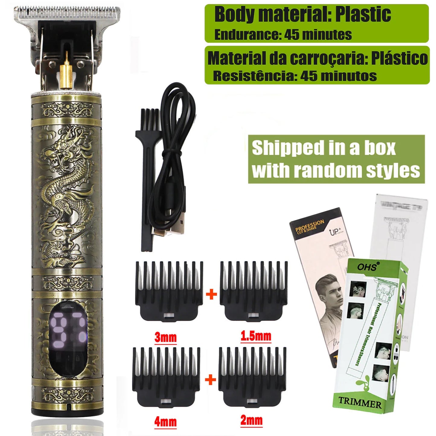 Vintage Cordless Hair Clipper - Professional Beard & Hair Trimmer with LCD Display & Adjustable Guards