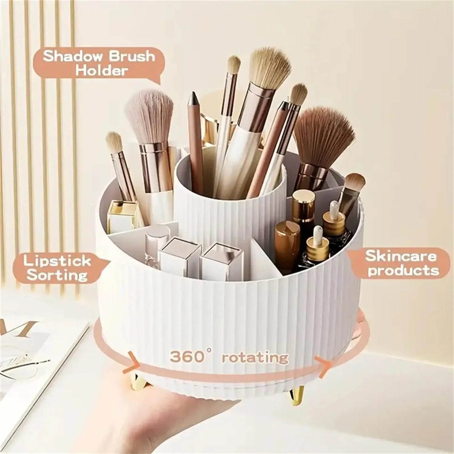 360° Rotating Makeup Organizer - Large Capacity Cosmetic & Skincare Storage for Vanity