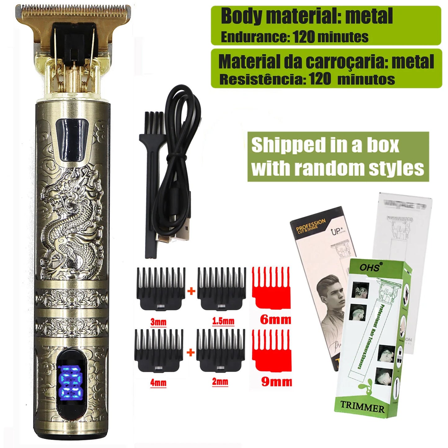 Vintage Cordless Hair Clipper - Professional Beard & Hair Trimmer with LCD Display & Adjustable Guards