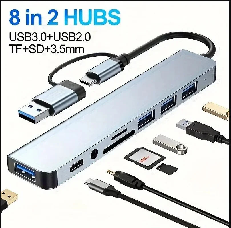 8-in-1 USB-C Hub Multiport Adapter for MAcBook & Laptop | USB 3.0, SD/TF Card Reader, Fast Charging Dock