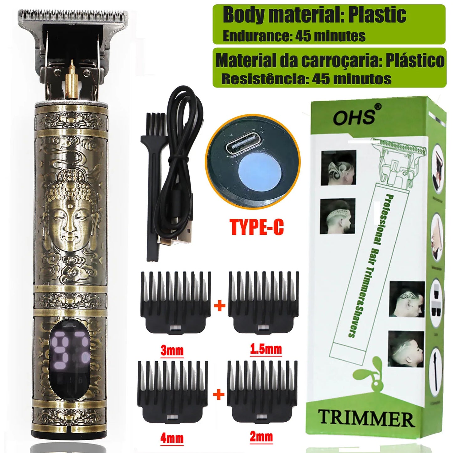 Vintage Cordless Hair Clipper - Professional Beard & Hair Trimmer with LCD Display & Adjustable Guards