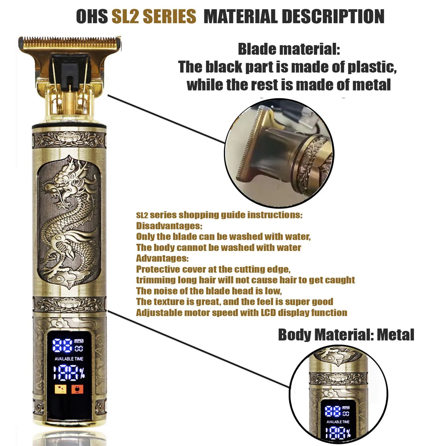 Vintage Cordless Hair Clipper - Professional Beard & Hair Trimmer with LCD Display & Adjustable Guards
