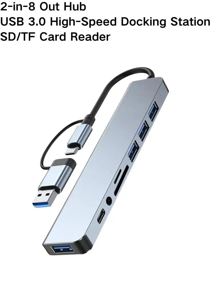 8-in-1 USB-C Hub Multiport Adapter for MAcBook & Laptop | USB 3.0, SD/TF Card Reader, Fast Charging Dock