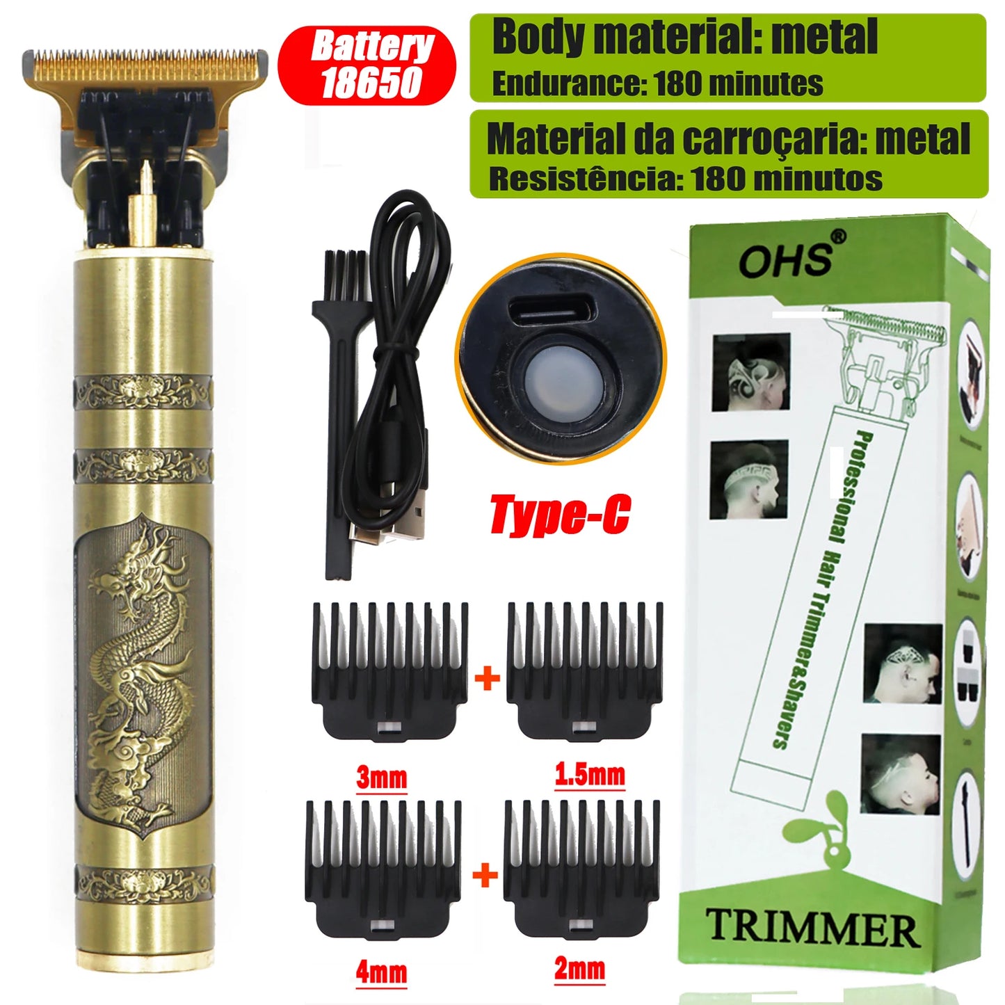Vintage Cordless Hair Clipper - Professional Beard & Hair Trimmer with LCD Display & Adjustable Guards
